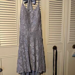 Elegant Gray Lilac Lace Halter Dress